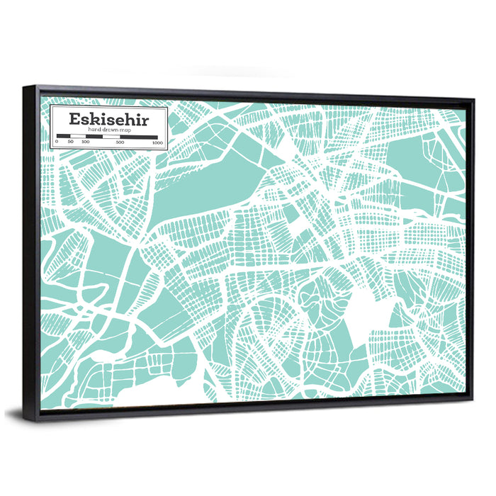 Eskisehir Street Grid Map Wall Art as a framed canvas