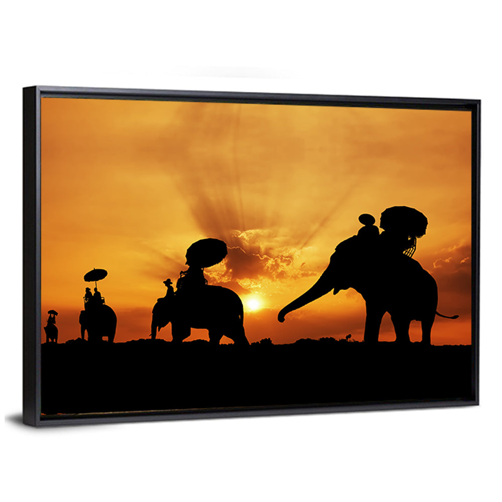 Elephants Silhouette Thailand Wall Art