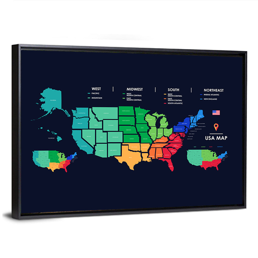 Detailed Map Of US Regions Wall Art