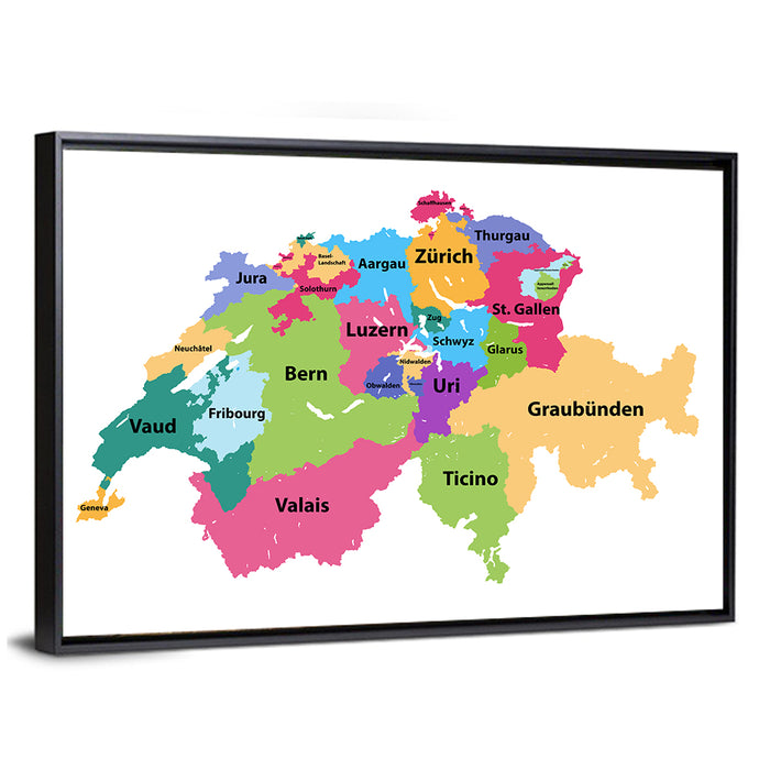 Switzerland Vector Map Wall Art as a framed canvas