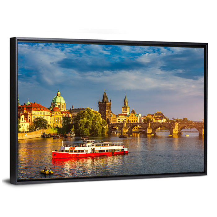 Charles Bridge at Golden Hour Wall Art as a framed canvas