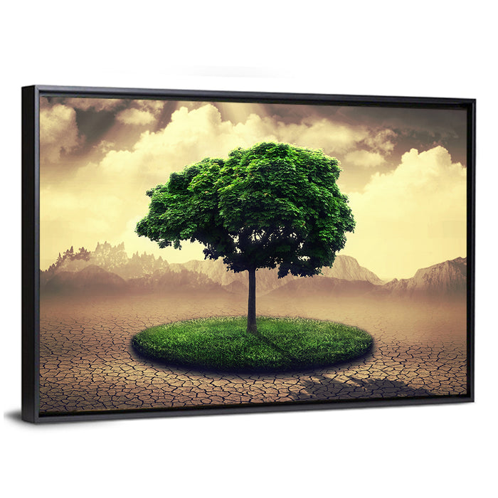 Circular Grass Oasis with Lone Tree Wall Art as a framed canvas