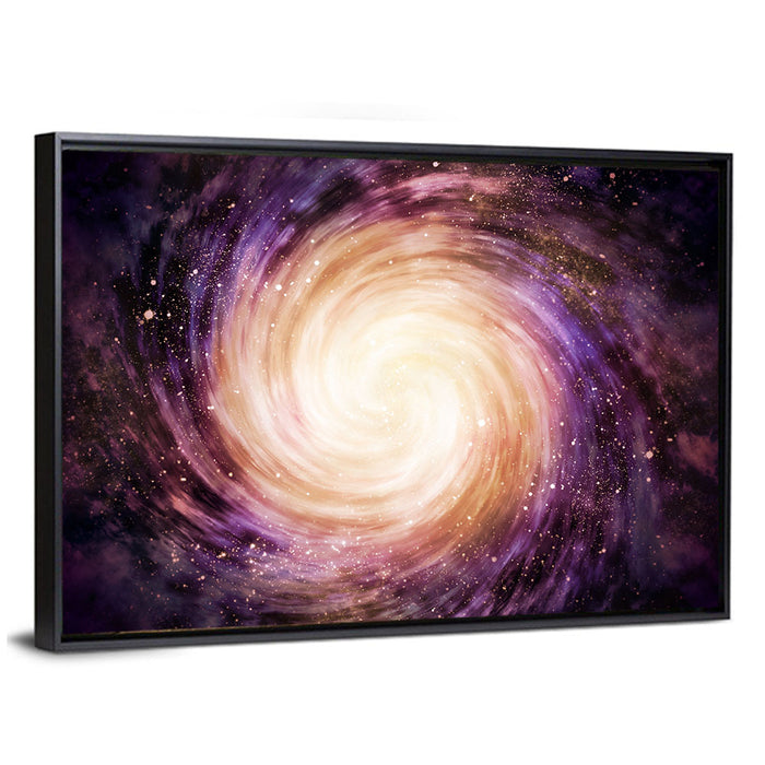 Spiral Galaxy with Golden Core Wall Art as a framed canvas