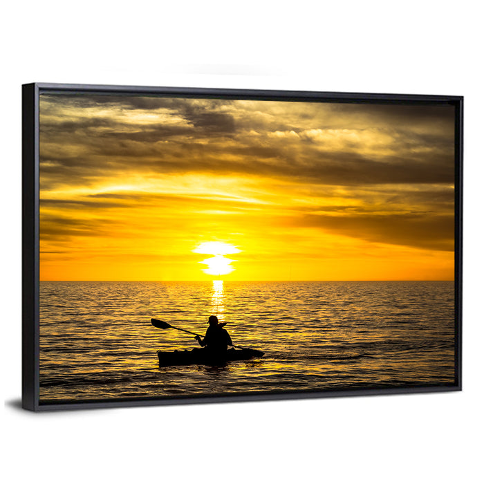 Kayaker at Golden Sunset Wall Art as a framed canvas