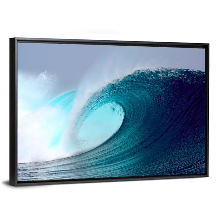 Tropical Blue Barrel Wave Wall Art as a framed canvas