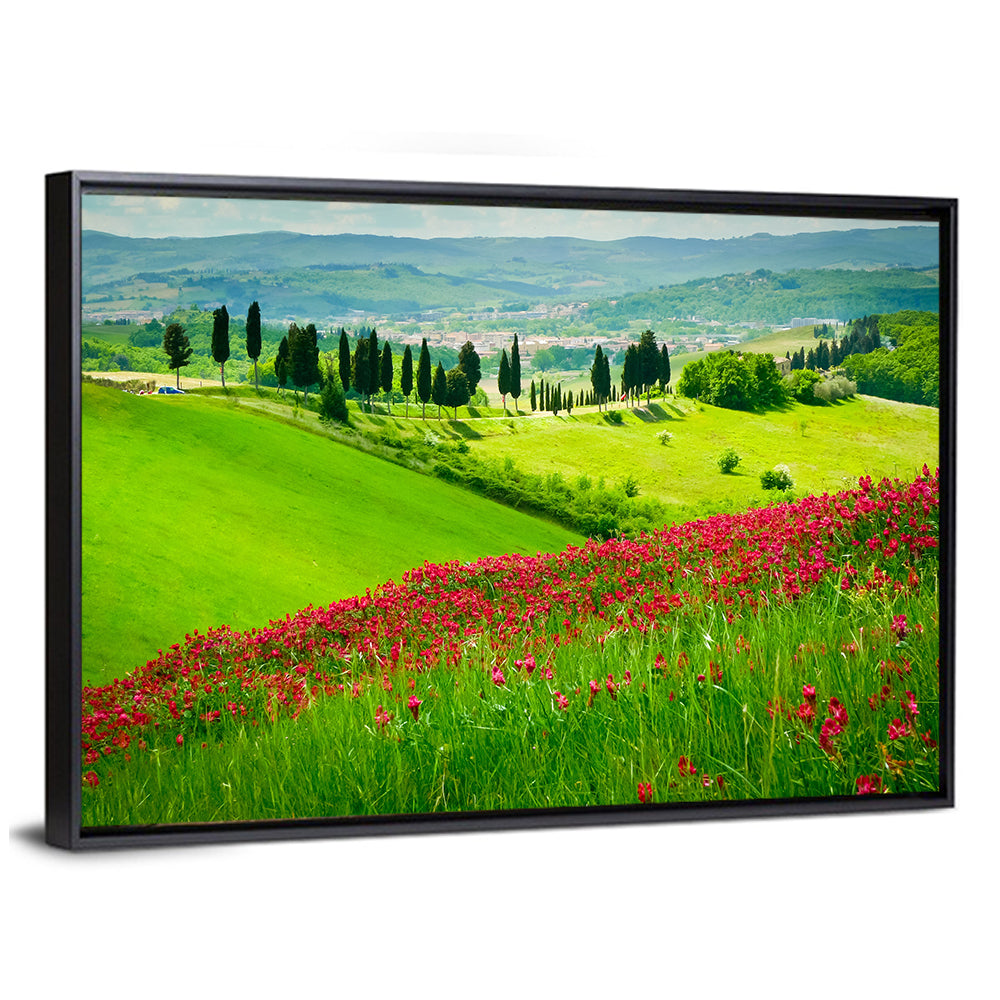 Tuscany Hill with Red Wildflowers Wall Art
