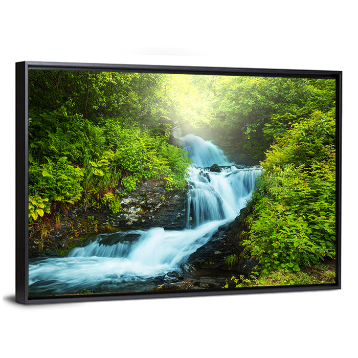 Forest Creek Waterfall Wall Art as a framed canvas
