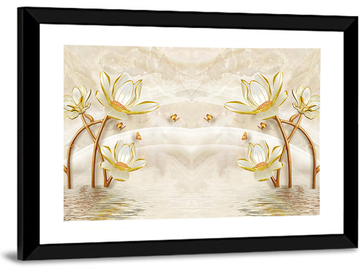 3d Lotus and Butterfly Illustration Wall Art as a framed print