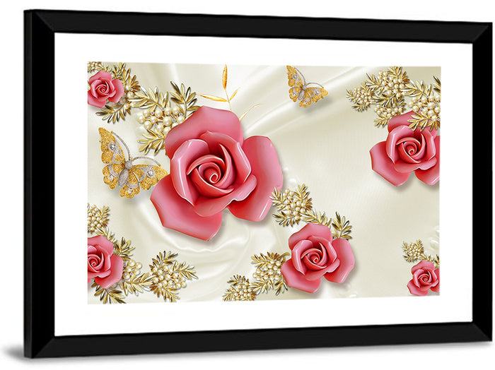 Golden Pearl Floral Illustration Wall Art as a framed print