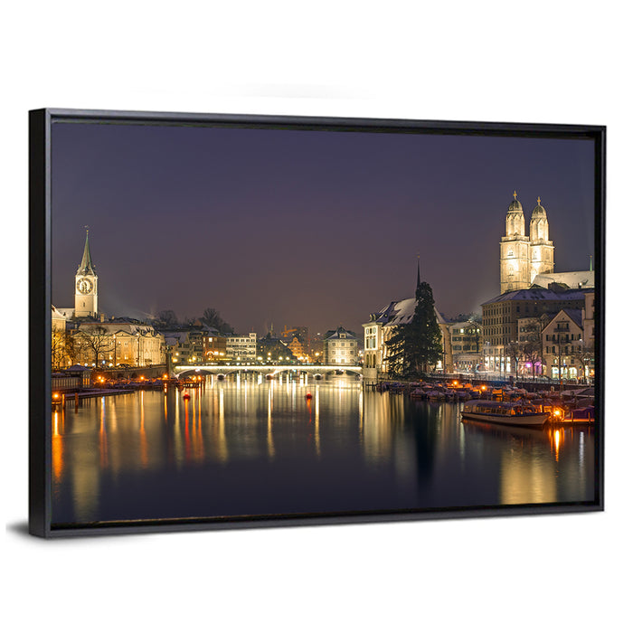 Zurich at Night Wall Art as a framed canvas