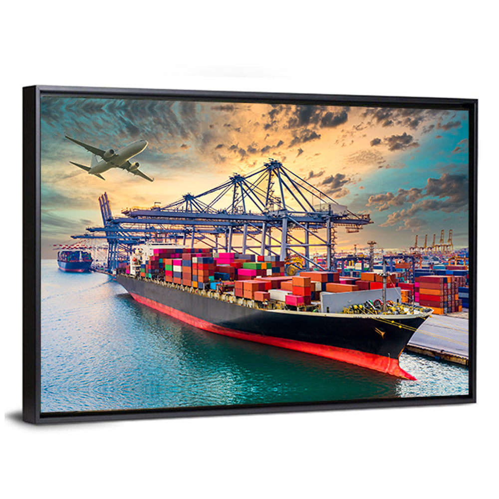 Container Ship in Harbor Wall Art