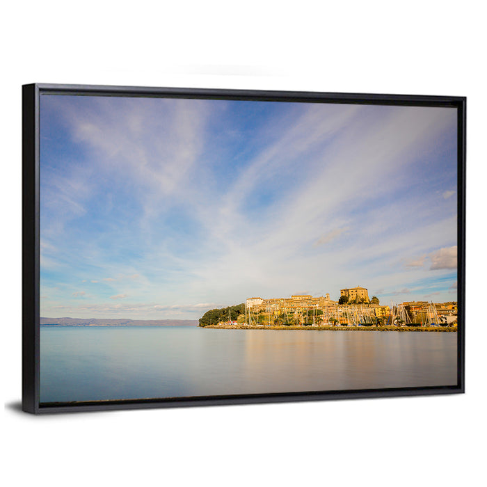 Bolsena Lakeside Harbor View Wall Art as a framed canvas