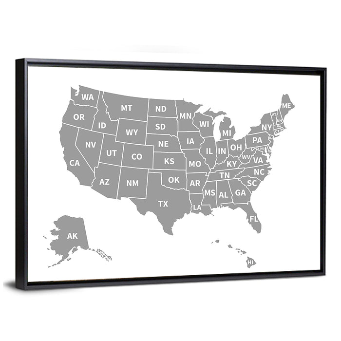 United States Map Wall Art as a framed canvas