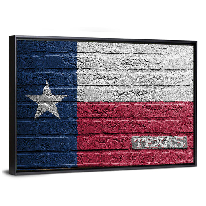 Texas Flag on Weathered Brick Wall Art as a framed canvas