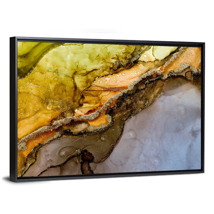 Glittering Vein Alcohol Ink Abstract Wall Art as a framed canvas