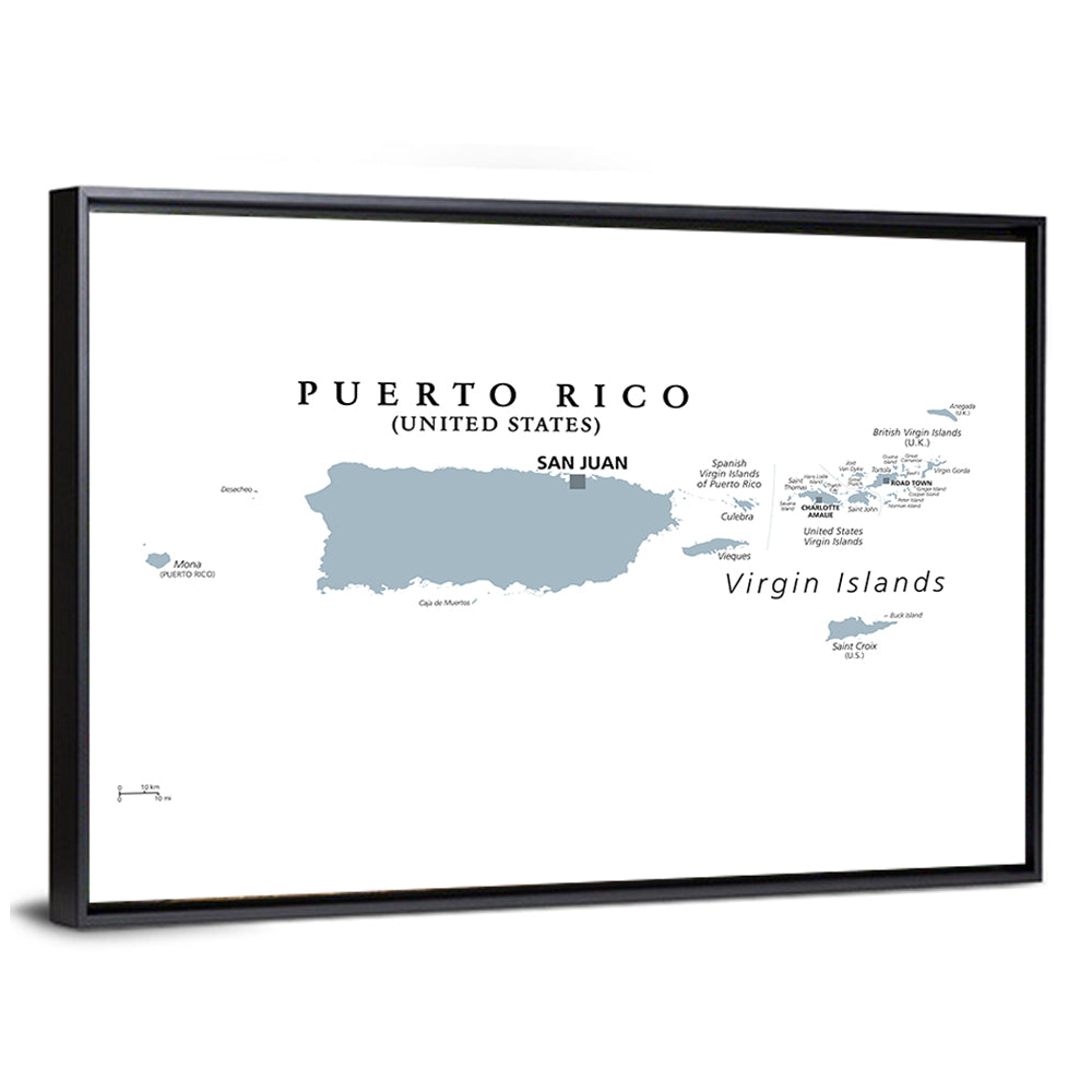 Puerto Rico and Virgin Islands Political Map Wall Art