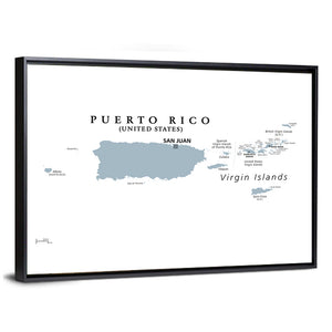 Puerto Rico & Virgin Islands Political Map Wall Art