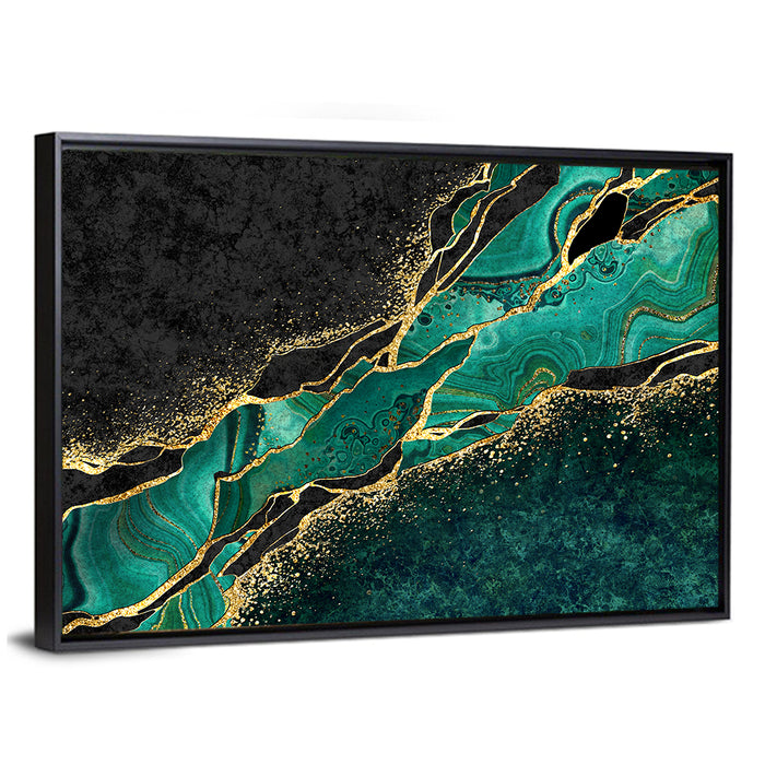 Malachite Marble with Gold Vein Wall Art as a framed canvas