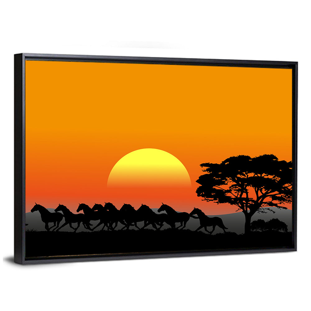 Herd of Horses at Sunset Wall Art