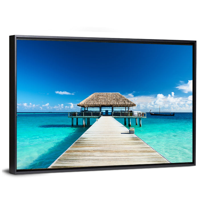 Maldives Wooden Jetty Over Turquoise Water Wall Art
