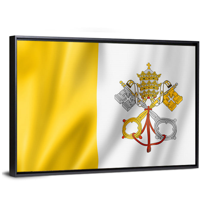 Vatican City Flag with Papal Emblem Wall Art as a framed canvas