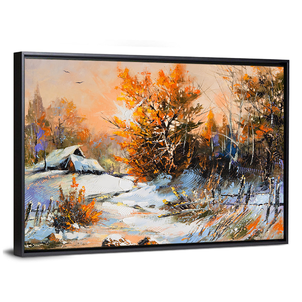 Winter Cottage Landscape Wall Art