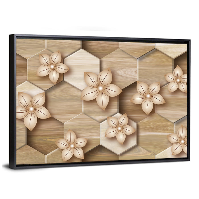 Wood Grain Honeycomb Floral Wall Art as a framed canvas