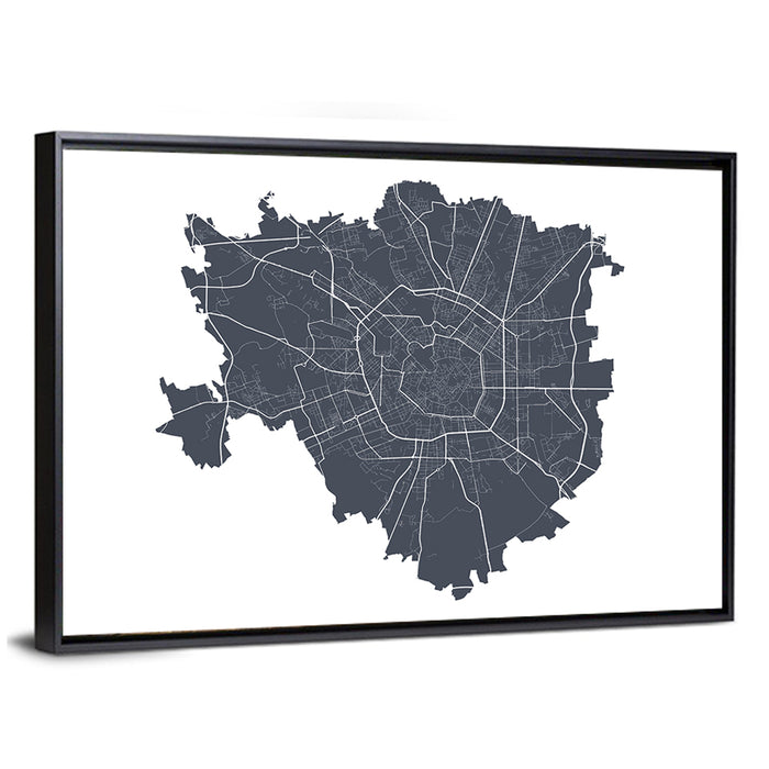 Milan City Map Wall Art as a framed canvas