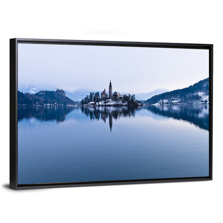 Bled Island Church in Winter Wall Art