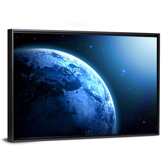Planet Earth in Space Wall Art as a framed canvas