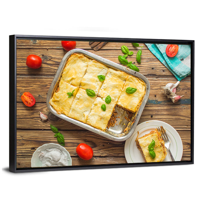 Rustic Homemade Lasagna Wall Art as a framed canvas