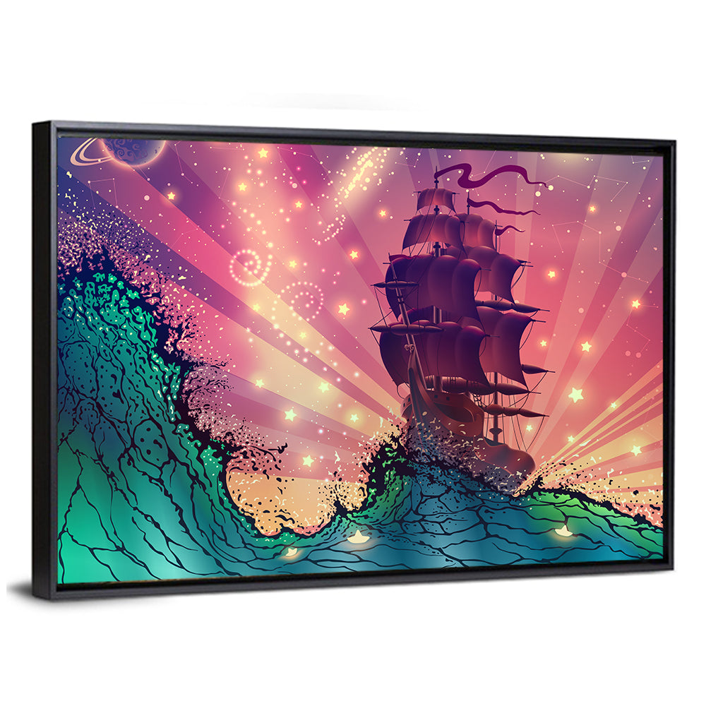 Tall Ship on Cosmic Waves Wall Art
