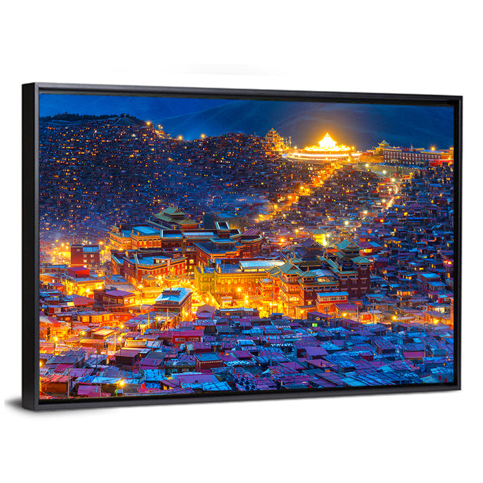 Larung Gar Monastery at Night Wall Art as a framed canvas