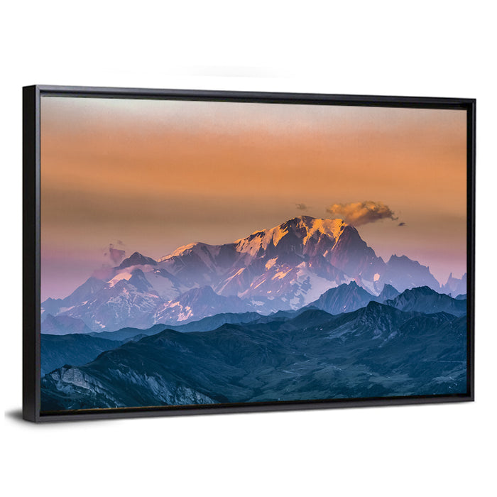 Mont Blanc Alpenglow Sunset Wall Art as a framed canvas