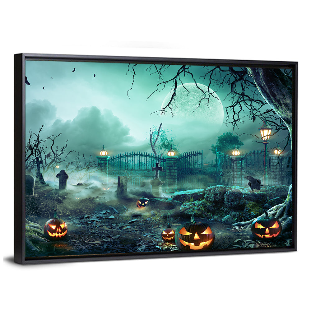 Moonlit Jack-o-lanterns in Cemetery Wall Art