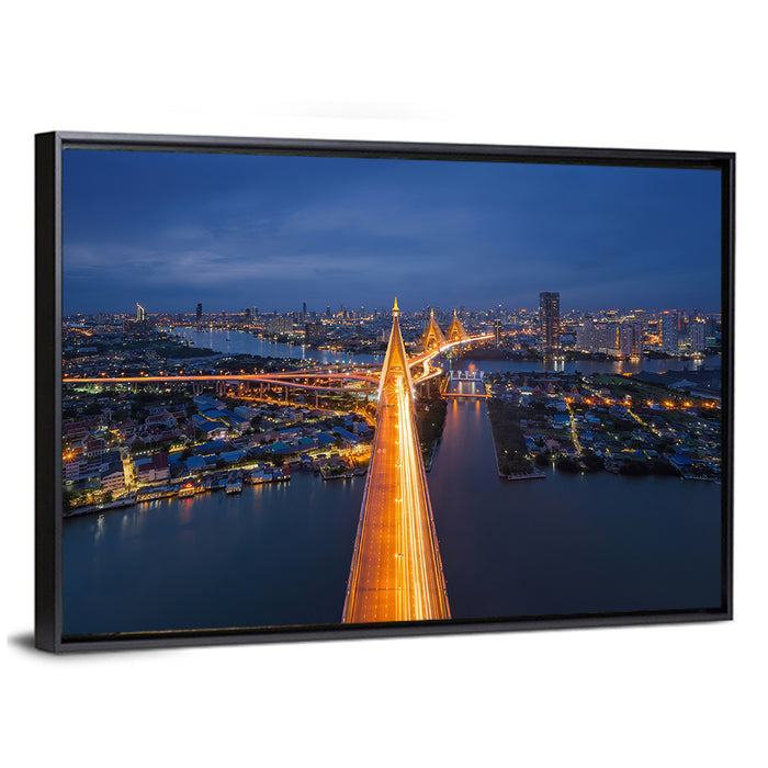 Bhumibol Bridge Over Chao Phraya Wall Art as a framed canvas