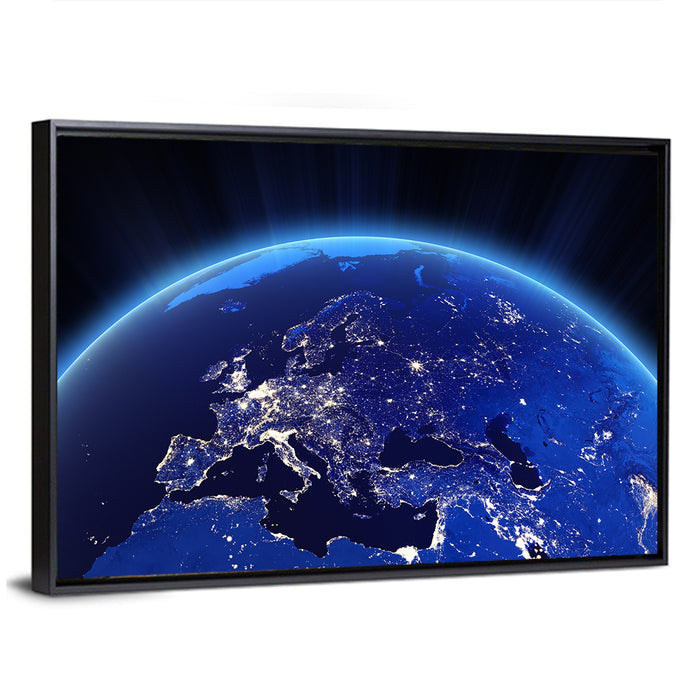 Europe Night Lights from Orbit Wall Art as a framed canvas