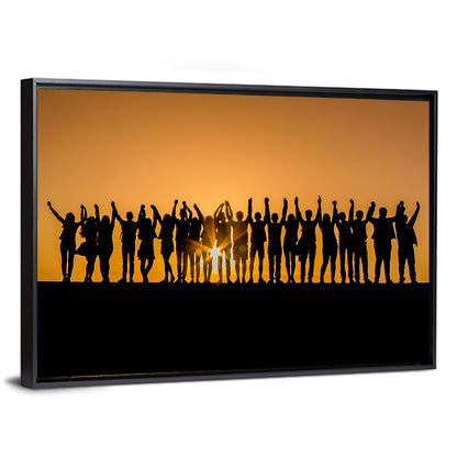 Children Silhouette Against Sunset Wall Art
