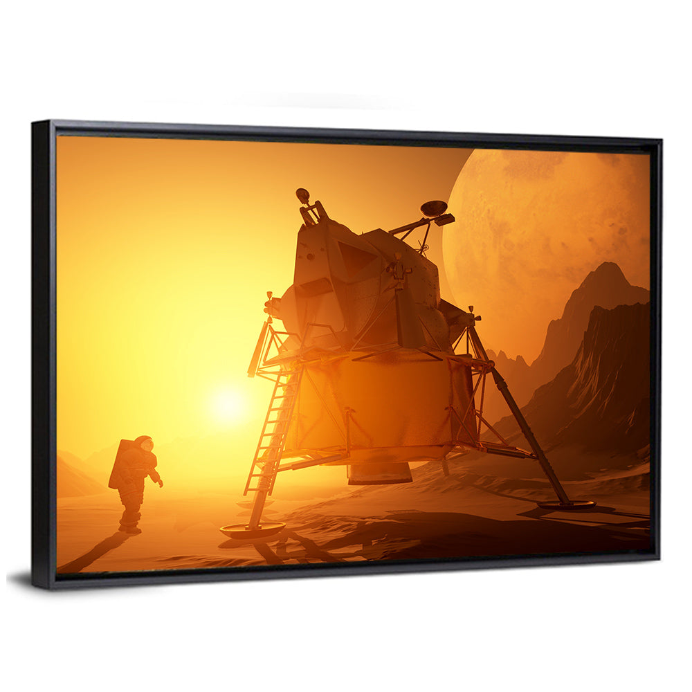 Moonwalker with Lunar Module at Sunset Wall Art