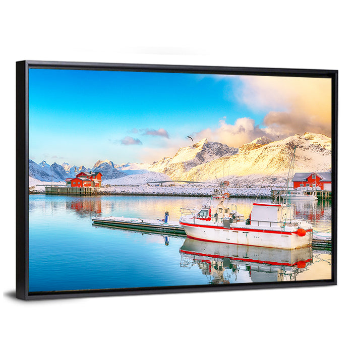 Ramberg Harbor Sunrise Wall Art as a framed canvas