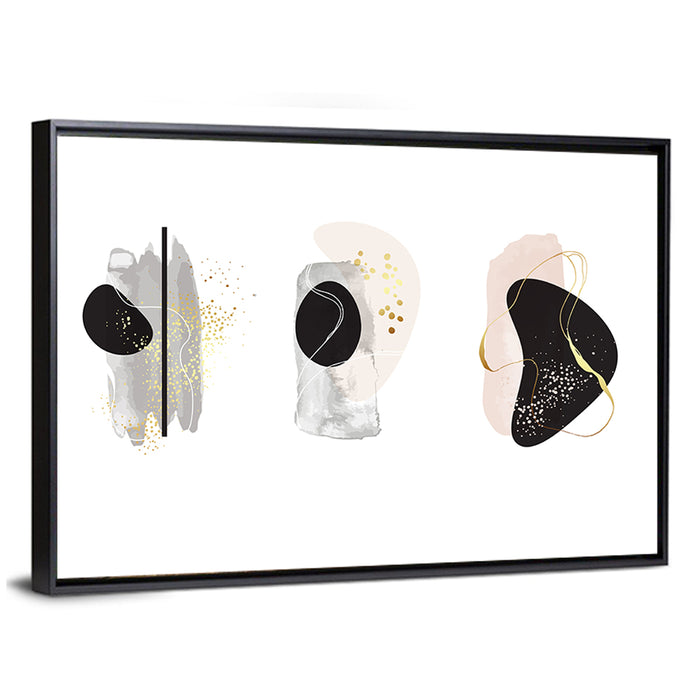 Minimalist Abstract Triptych with Gold Accents Wall Art as a framed canvas