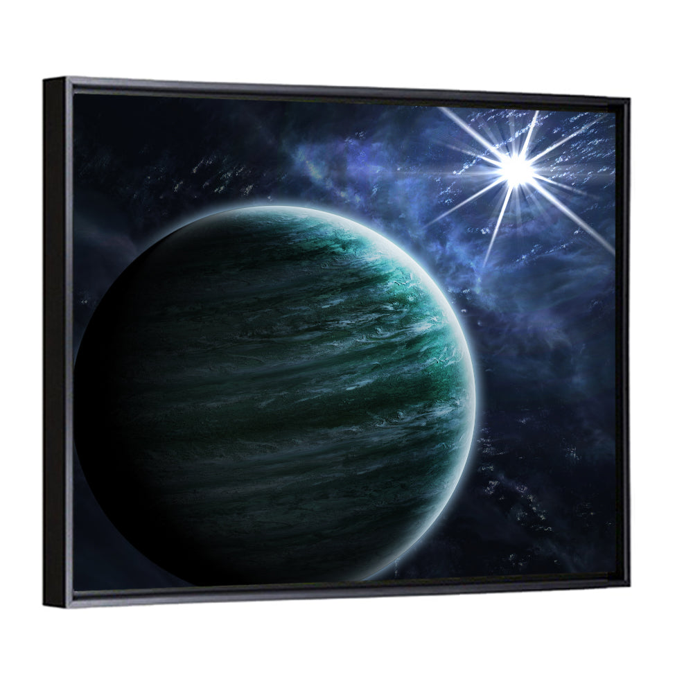 Blue Planet Closeup with Star Flare Wall Art