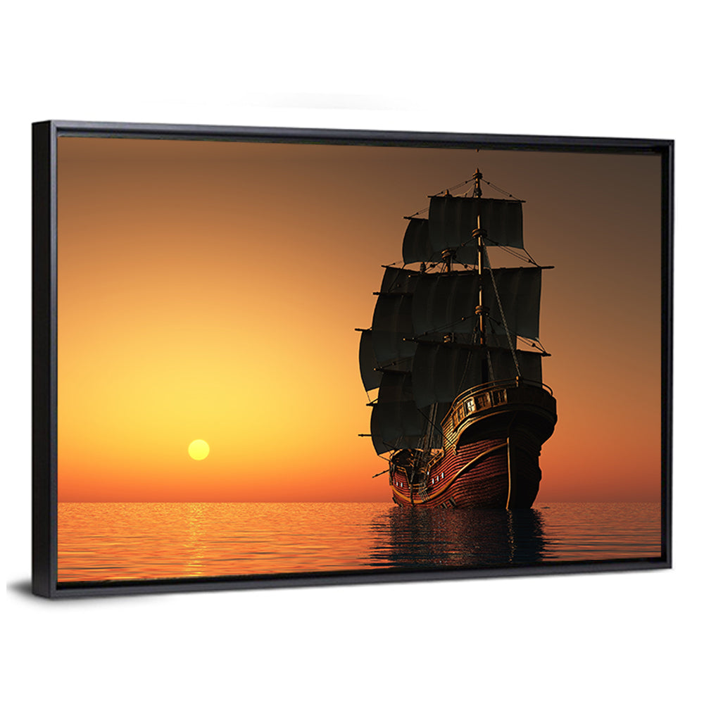 Sailing Ship at Golden Sunset Wall Art