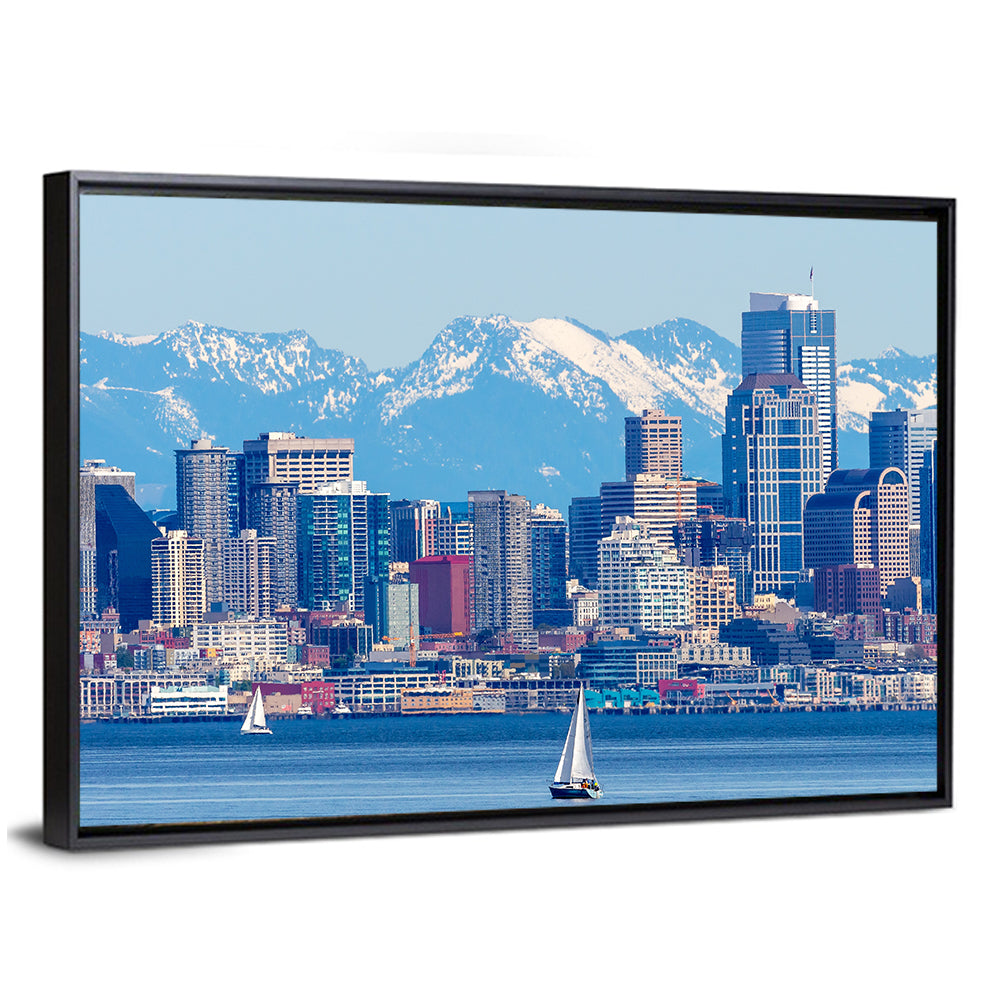 Seattle Skyline with Sailboats and Mountains Wall Art