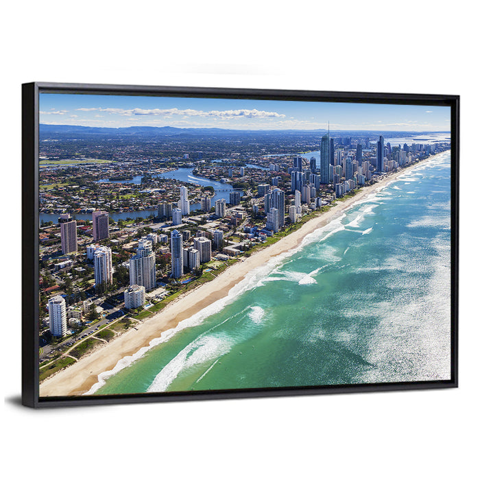 Gold Coast Surfers Paradise Skyline Wall Art as a framed canvas