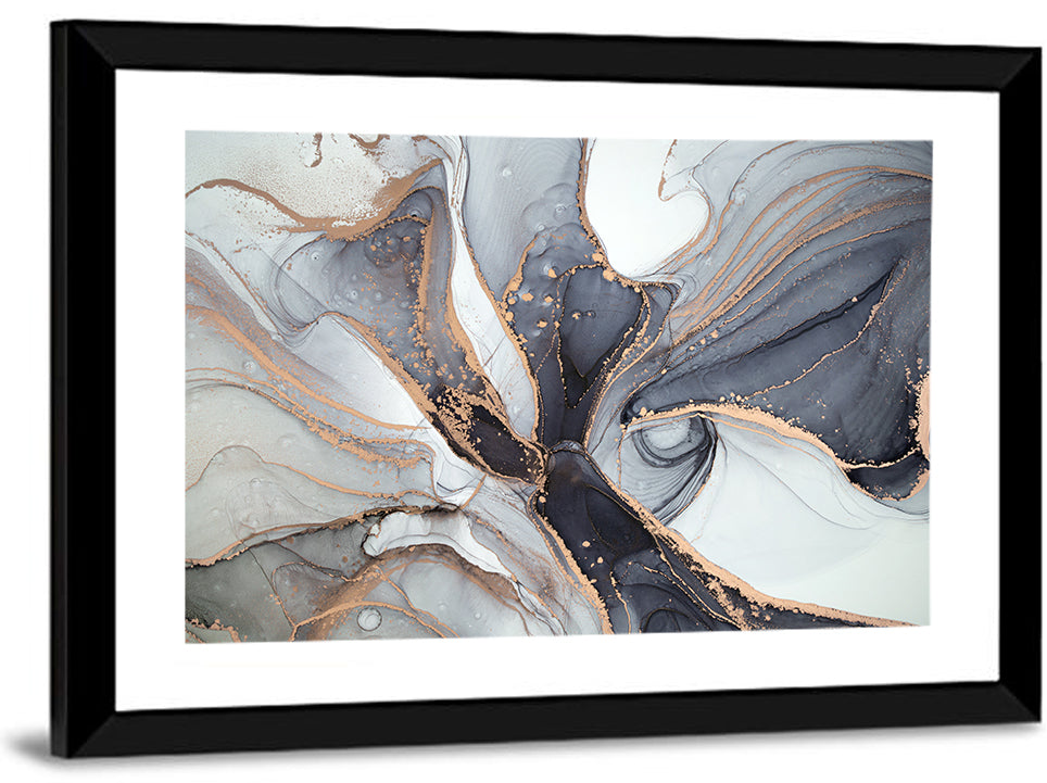 Marbled Ink with Gold Veining Wall Art