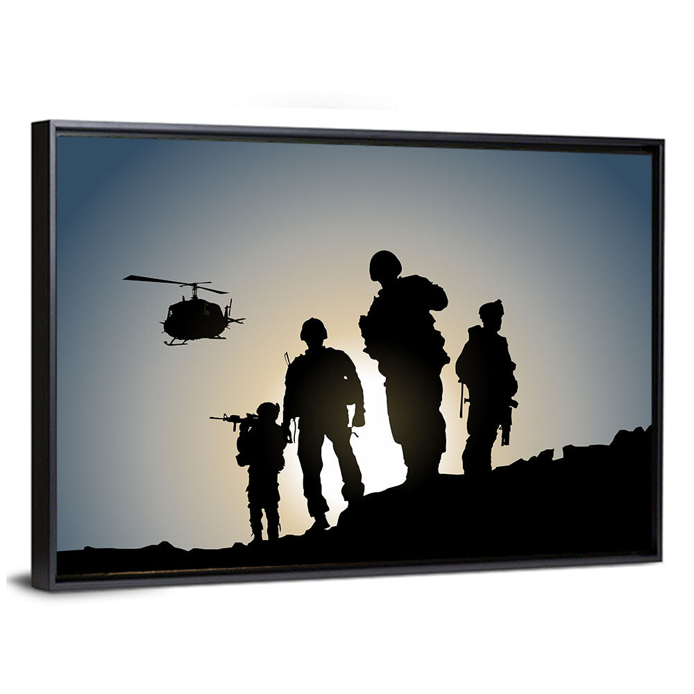 Soldiers on Ridge with Helicopter Wall Art