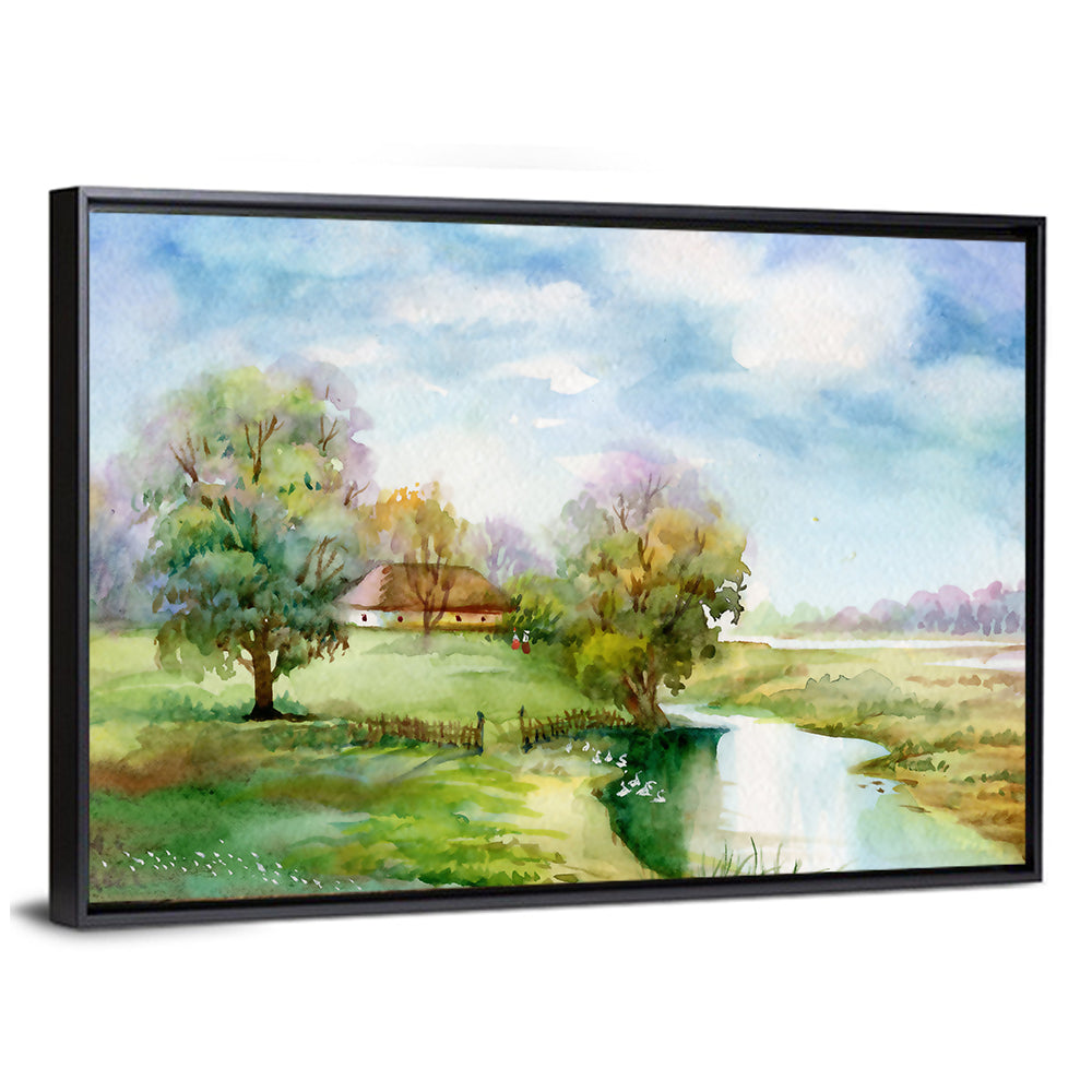 Thatched Cottage by the River Wall Art
