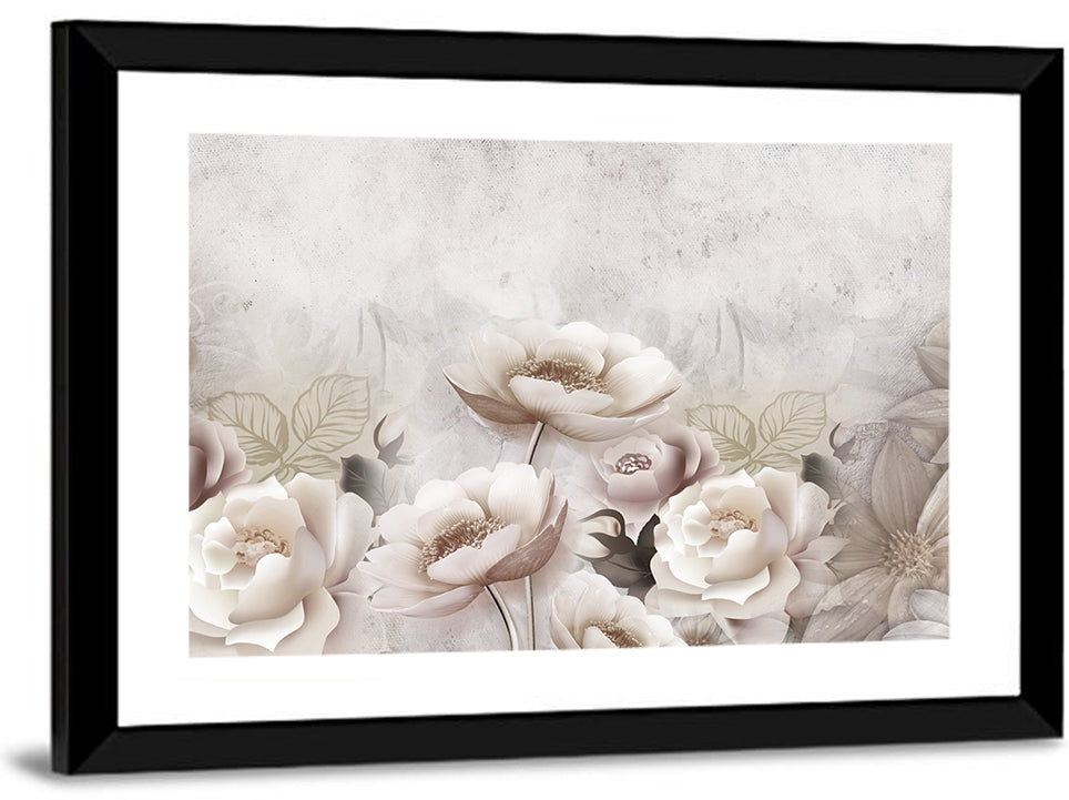 3D White Roses Wall Art