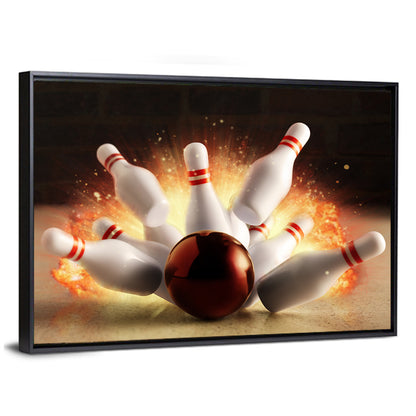 Bowling Strike Hit With Fire Explosion Wall Art